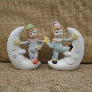 Vintage Children on Moon Porcelain Figurine Set of 2